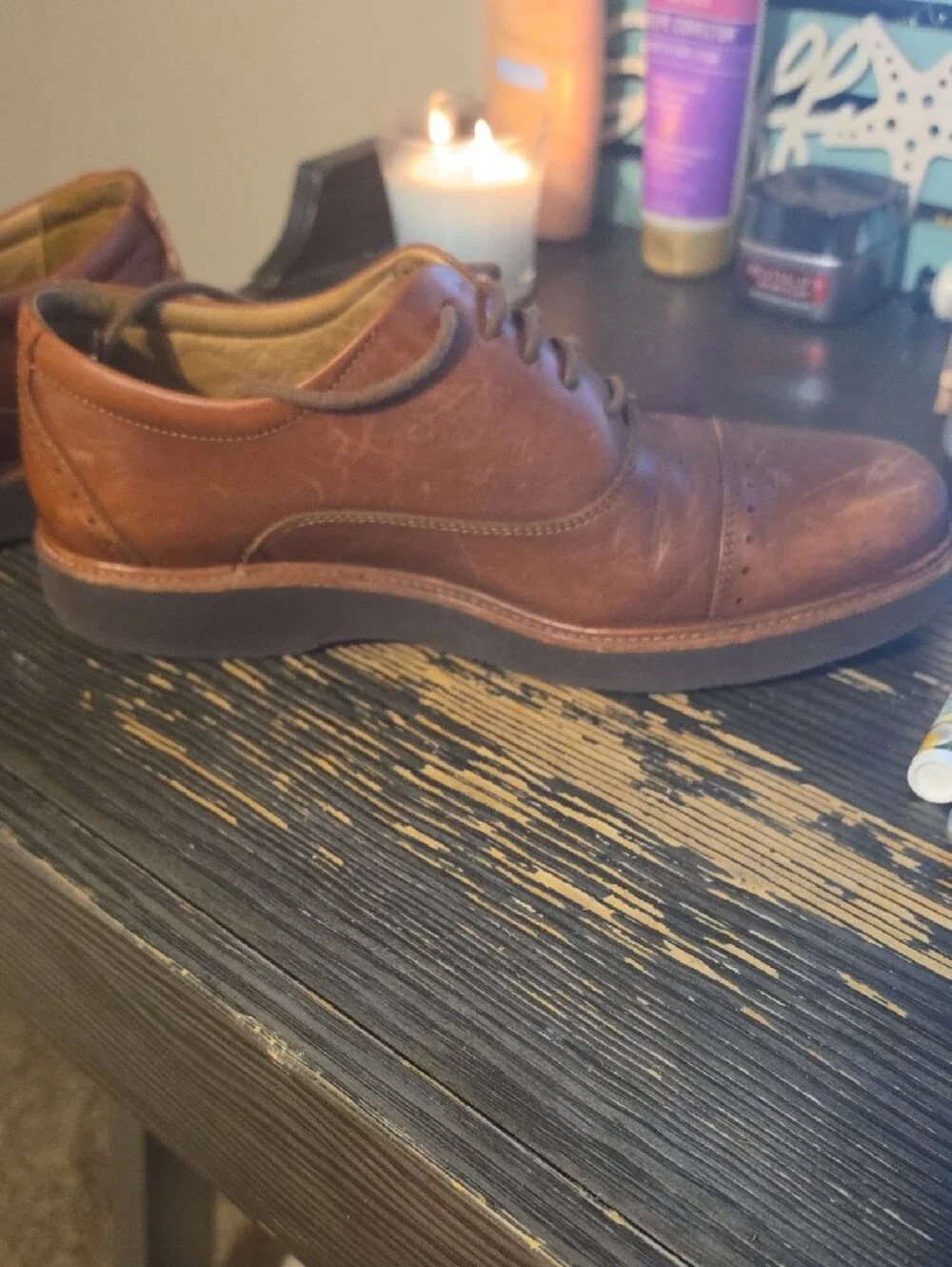Men's Brown Leather Cap-Toe Derby Shoes